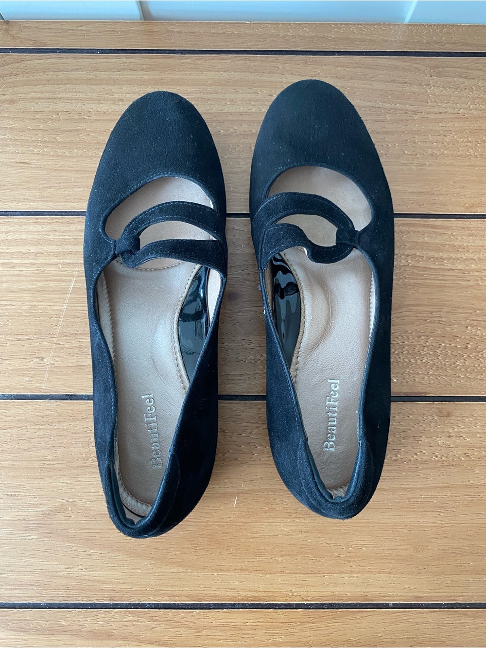 BeautiFeel Black Suede Mary Jane Flats Size 7 / EU 37 Comfort Ballet Shoes